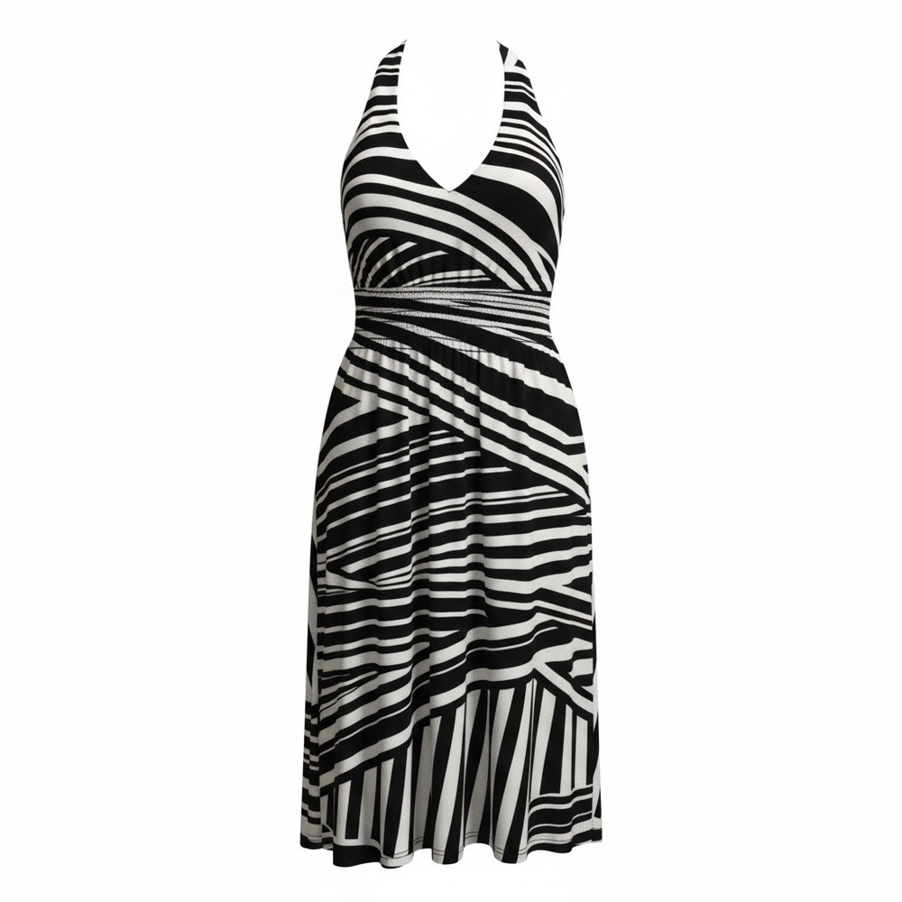 a.n.a Woman 2X Black White Halter Dress Empire Waist Striped Plus Size NWT